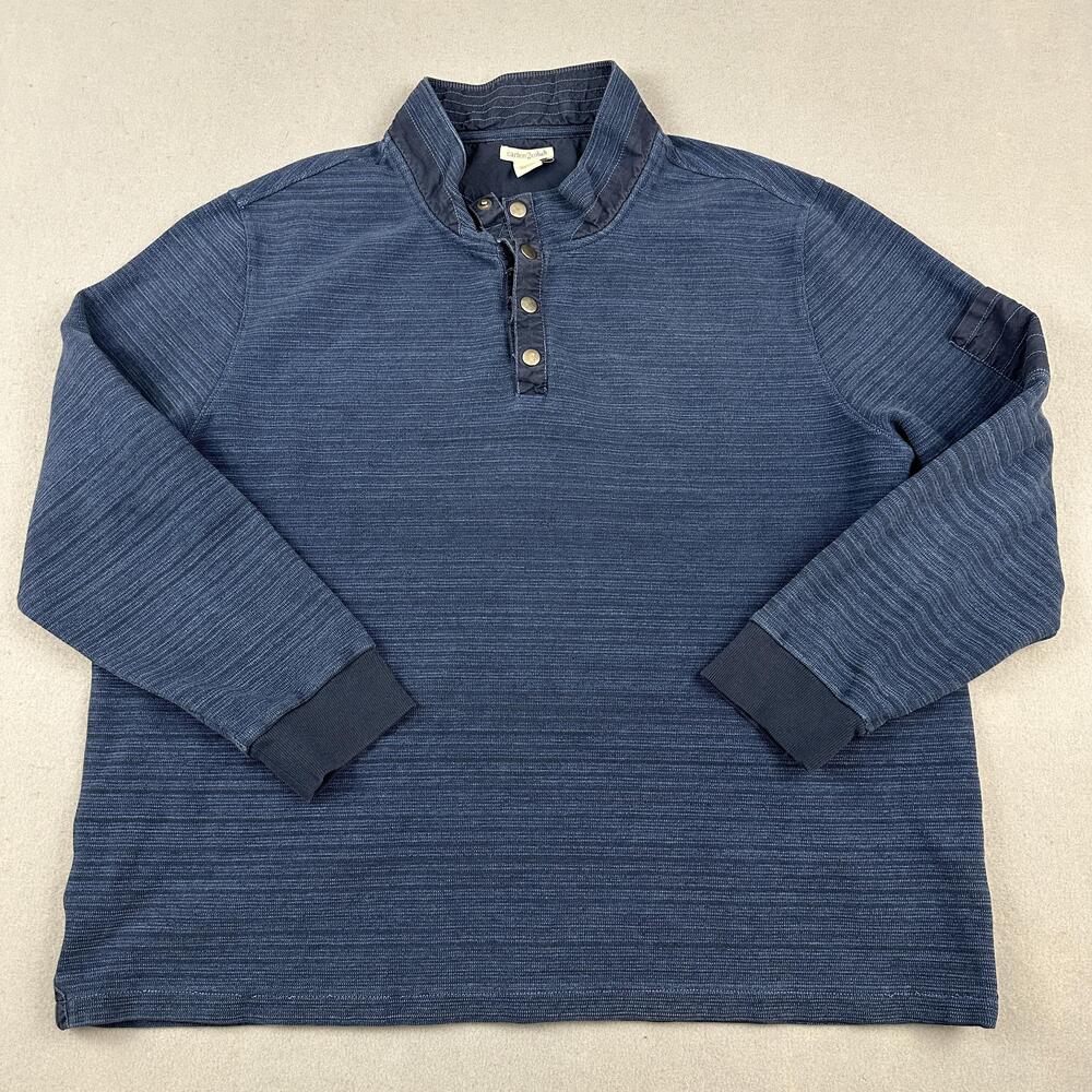 Carbon2Cobalt Sweatshirt Men XL Blue Striped Button Pullover Knit Long Sleeve